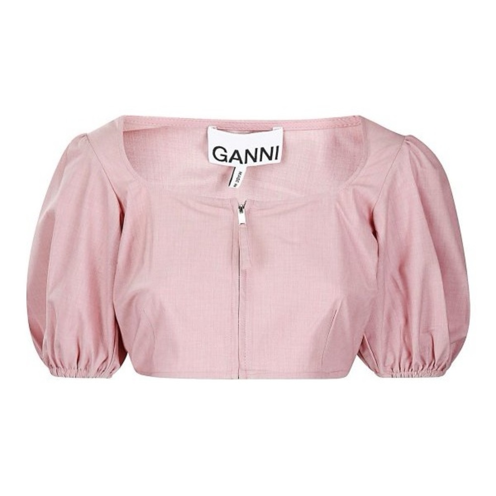 (NWOT) GANNI Drapey melange cropped zipper blouse pink size 8-10